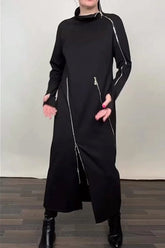 Modna, jednokolorowa, długa spódnica damska z trzema zamkami