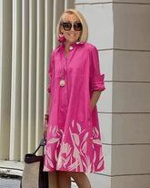 Sukienka koszulowa damska z nadrukiem i średniej długości rękawem