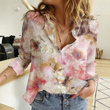 Walentynkowe damskie moda kwiatowy nadruk długi rękaw, obrócona koszula