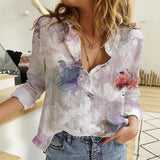 Walentynkowe damskie moda kwiatowy nadruk długi rękaw, obrócona koszula