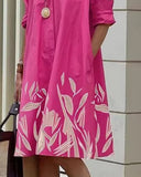 Sukienka koszulowa damska z nadrukiem i średniej długości rękawem