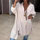 🔥Gorące 30% zniżki🔥Letnia bawełniana koszula z lnianym dekoltem w serek